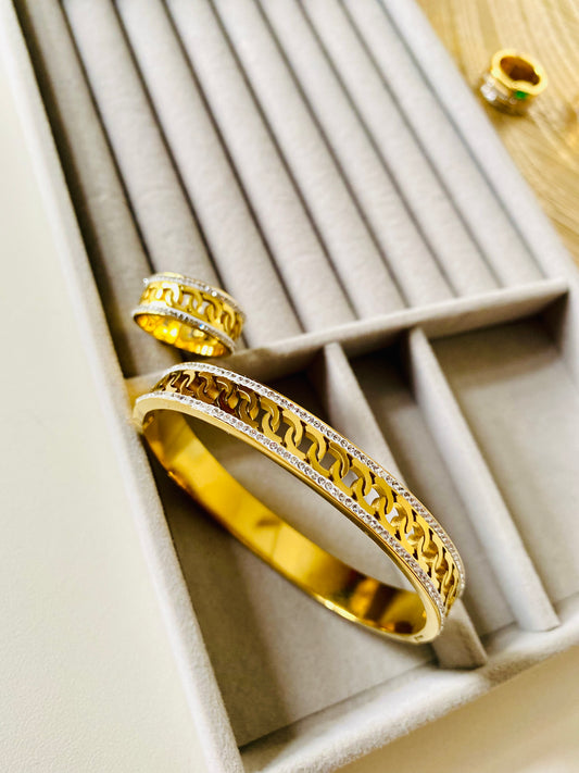 Chain Pattern Bangle & Ring Combo