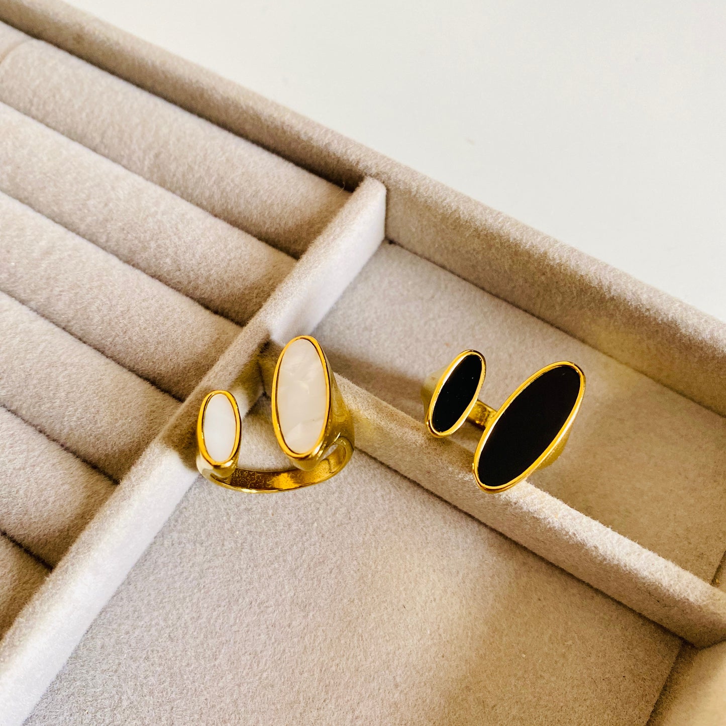 White Double Side Moonlight Adjustable Ring