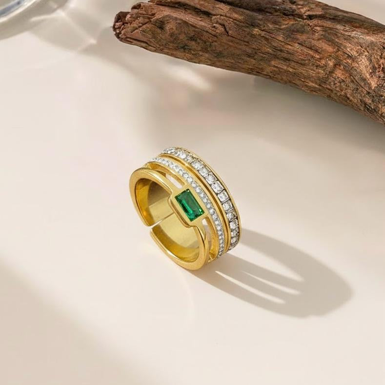 18k Gold Plated Emerald Green Zirconium Ring