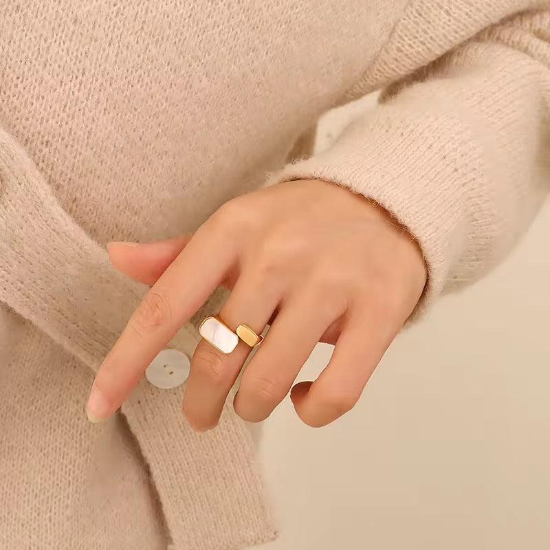 Square Sea Shell Adjustable Ring