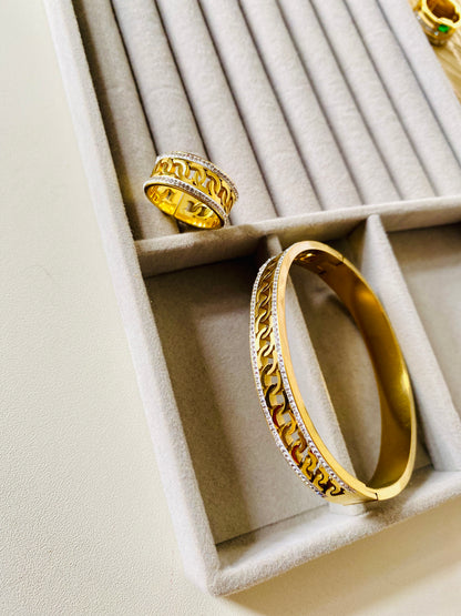Chain Pattern Bangle & Ring Combo