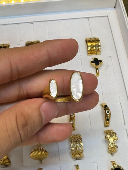 White Double Side Moonlight Adjustable Ring